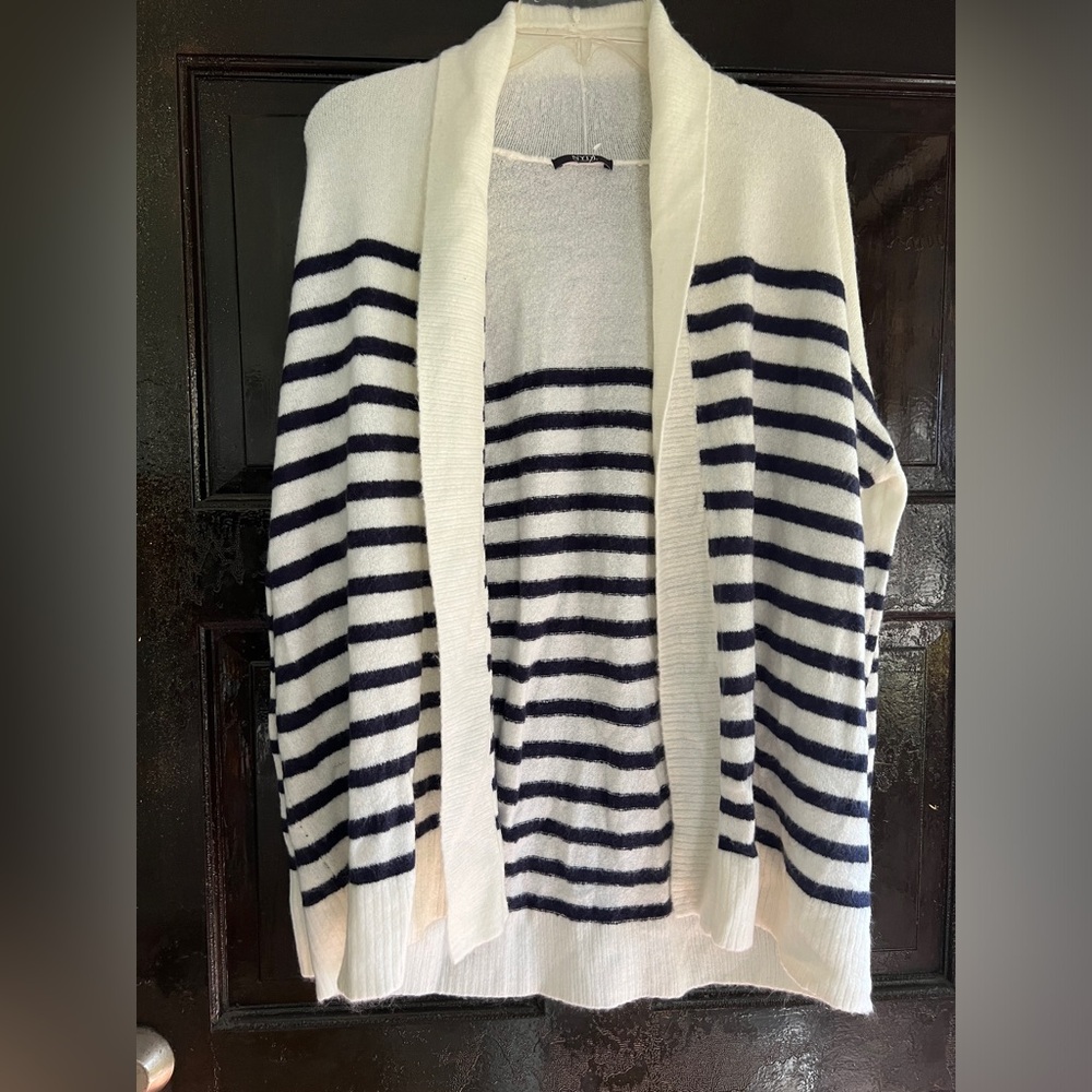 NYDJ White and Navy Stripe Cardigan NWOT